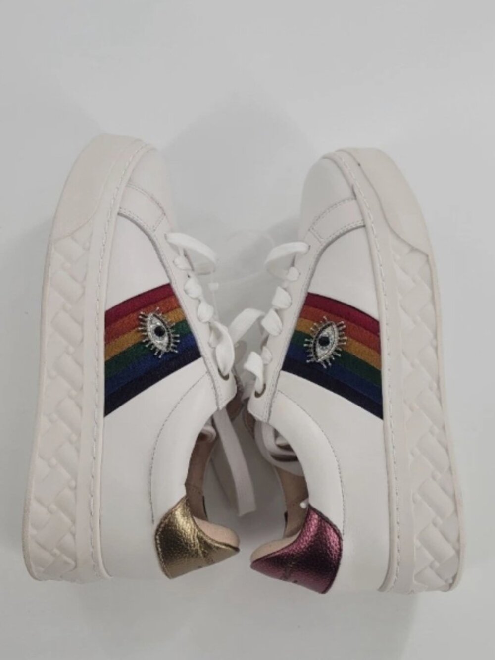 Kurt Geiger Lane Eye Leather Sneaker White Rainbow Size 38 New